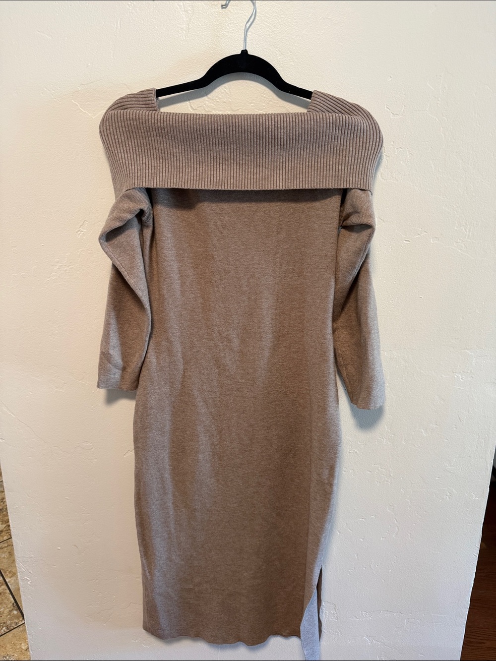 ILLA ILLA Taupe Foldover Off-Shoulder Ribbed Midi Dress